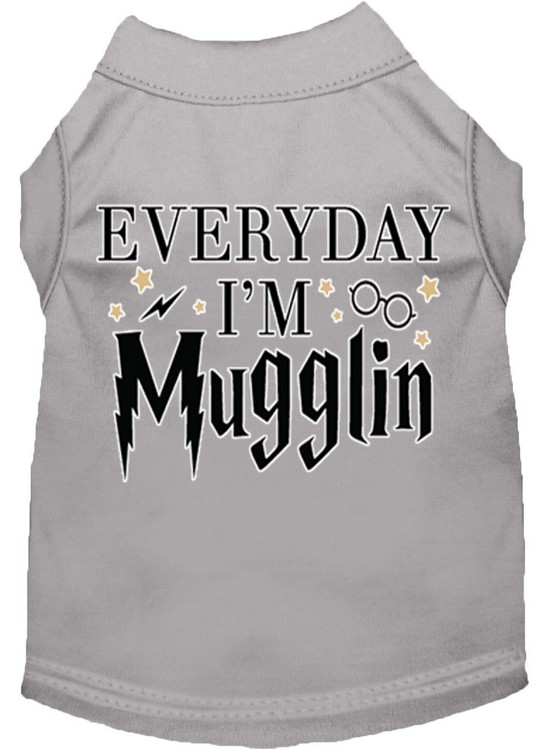 Everyday I'm Mugglin Screen Print Dog Shirt Grey XS